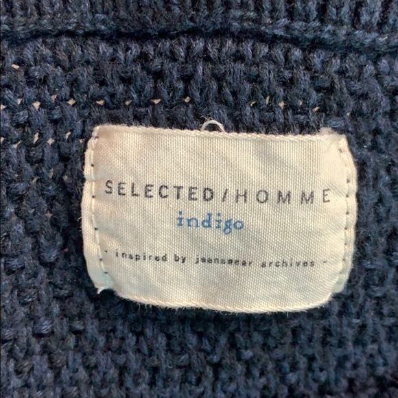 SELECTED HOMME INDIGO Men's Navy Crew Neck Sweater - Picture 3 of 8